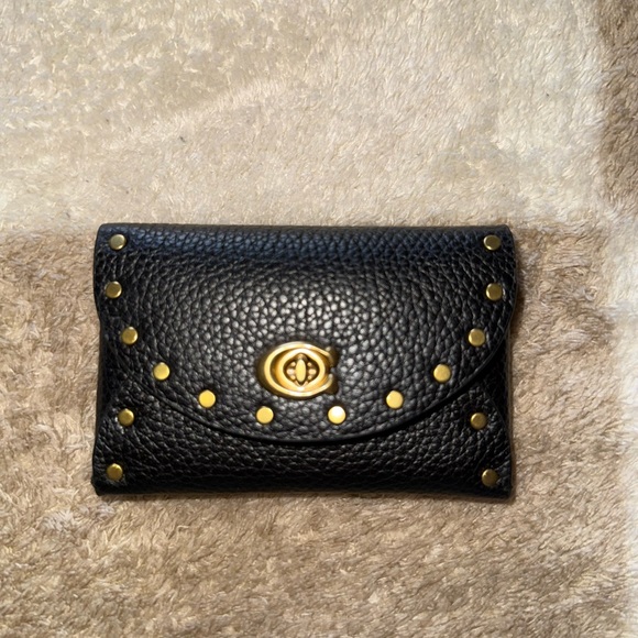 Coach Pebbled Leather Gold Studded Coin Wallet - Picture 1 of 3